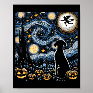 Affiche Halloween Art étoilé Nuit Ciel Art Chien Citrouill