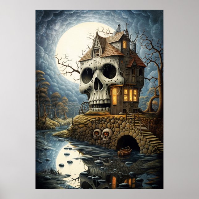 Affiche Halloween Art Skull House (Devant)