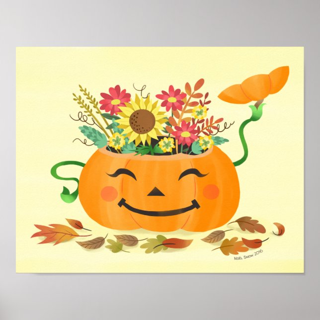 Affiche Halloween Automne Floral Art Citrouille Imprimer (Devant)