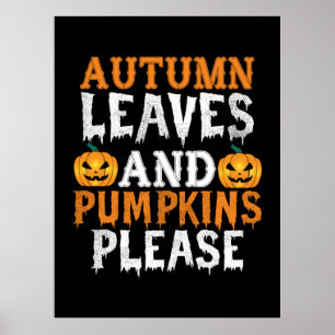 Affiche Halloween Autumn Leaves And Pumpkins Birthday
