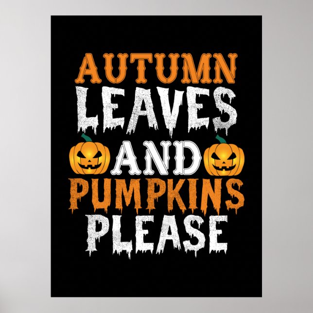 Affiche Halloween Autumn Leaves And Pumpkins Birthday (Devant)