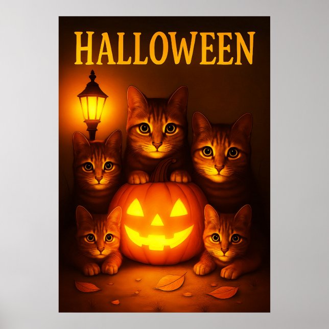 Affiche Halloween avec Art numérique orange de chat (Devant)