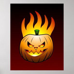 Affiche Halloween avec Jack O'lantern enflammé