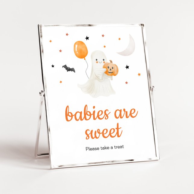 Affiche Halloween Baby shower bébé petit garçon sont doux (A Little Boo Baby Shower Babies are Sweet Sign)
