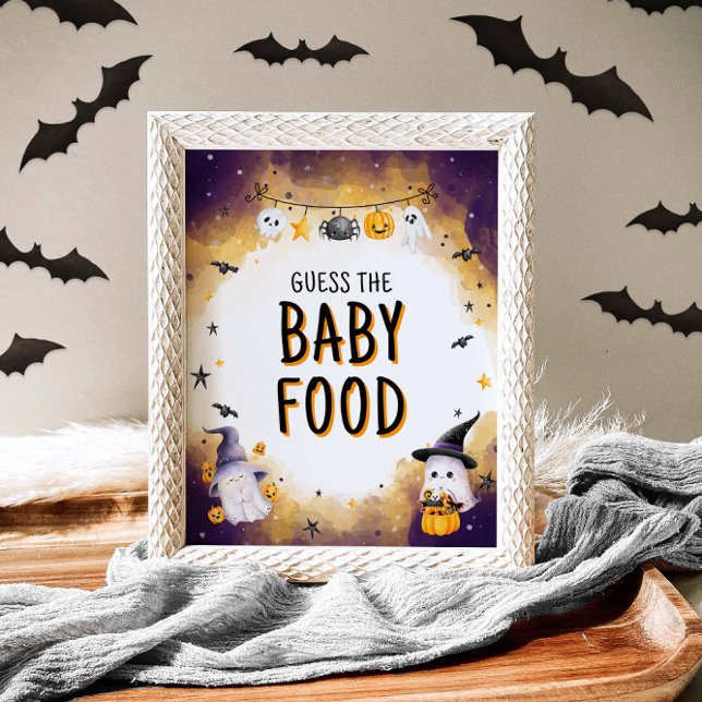 Affiche Halloween Baby shower Jeu Devinez La Nourriture Bé (Créateur téléchargé)