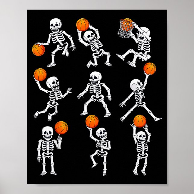 Affiche Halloween Basketball Skeletons Dunking Dribble Boy (Devant)