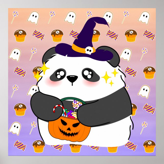 Affiche Halloween Bébé Panda Mignon Trick or Treat (Devant)