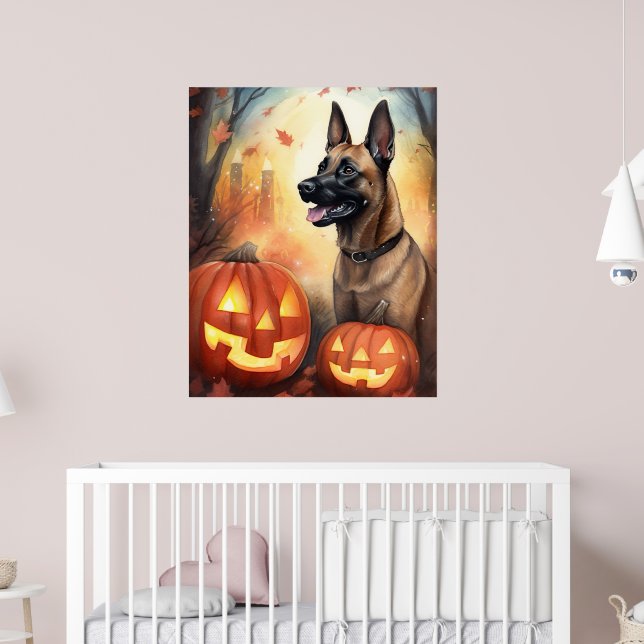Affiche Halloween Belgian Malinoi With Pumpkins Scary (Pépinière 2)