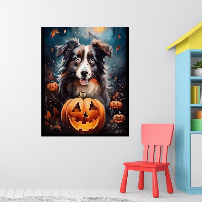 Affiche Halloween Berger Australien Avec La Peur Citrouill (Pépinière 1)