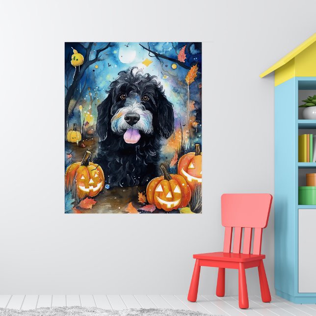 Affiche Halloween Bernedoodle Avec La Peur Citrouille (Pépinière 1)