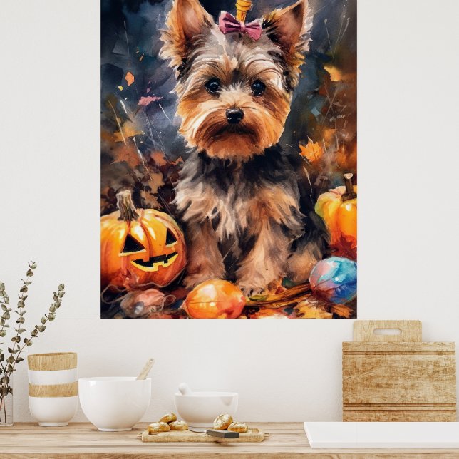 Affiche Halloween Biewer Terrier Avec La Peur Citrouille (Cuisine)