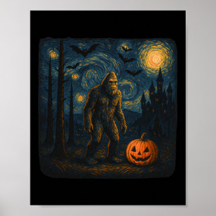 Affiche Halloween Bigfoot Starry Night Van Gogh Sasquatch