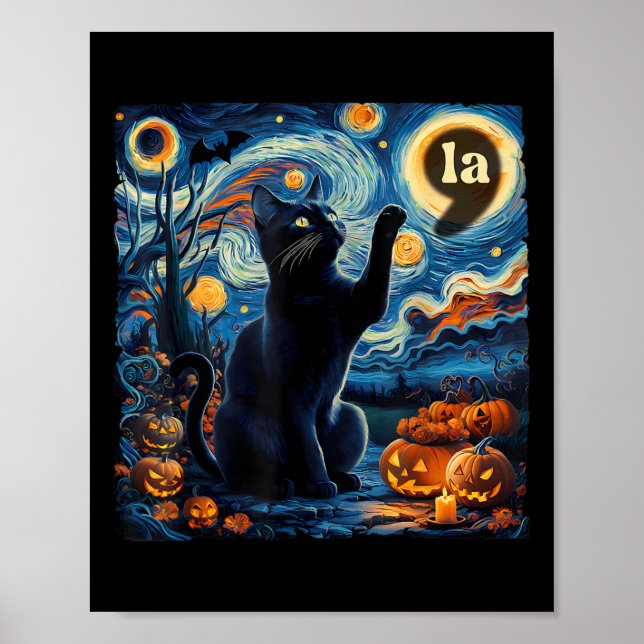 Affiche Halloween Black Cat Comma La Starry Night Art Kama (Devant)