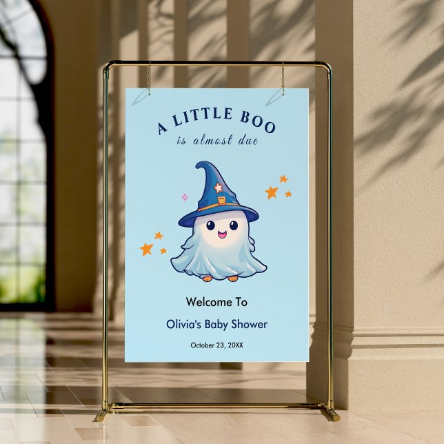 Affiche Halloween Bleu Un Petit Baby shower Boite Accueil (Blue Halloween A Little Boo Baby Shower Welcome Sign )