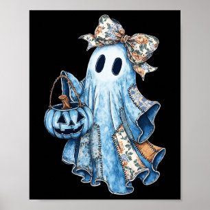 Affiche Halloween Blue Denim Boo Ghost Floral Coquette Fal