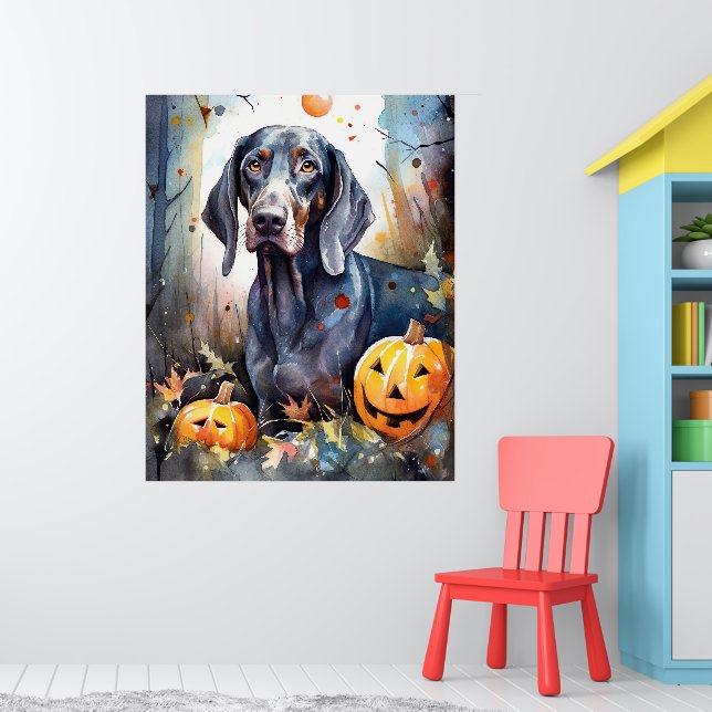 Affiche Halloween Bluetick Coonhound avec citrouilles épou (Pépinière 1)