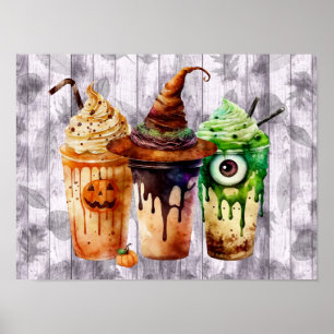 Affiche Halloween Boisson café Aquarelle Trio