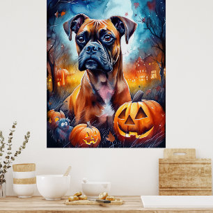 Affiche Halloween Boxer With Pumpkins Scary