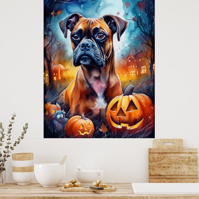Affiche Halloween Boxer With Pumpkins Scary (Cuisine)