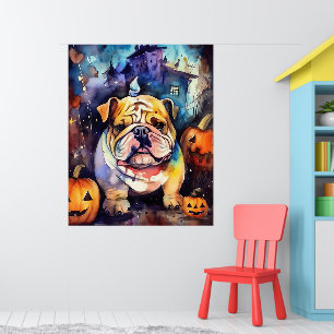 Affiche Halloween Bulldog With Pumpkins Scary