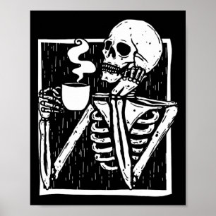 Affiche Halloween café boire squelette crâne