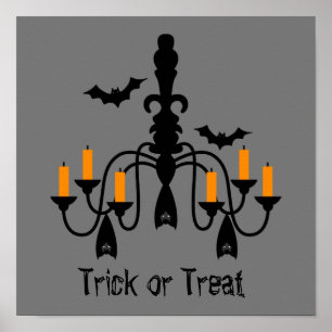 Affiche Halloween candles and bats chandeliers