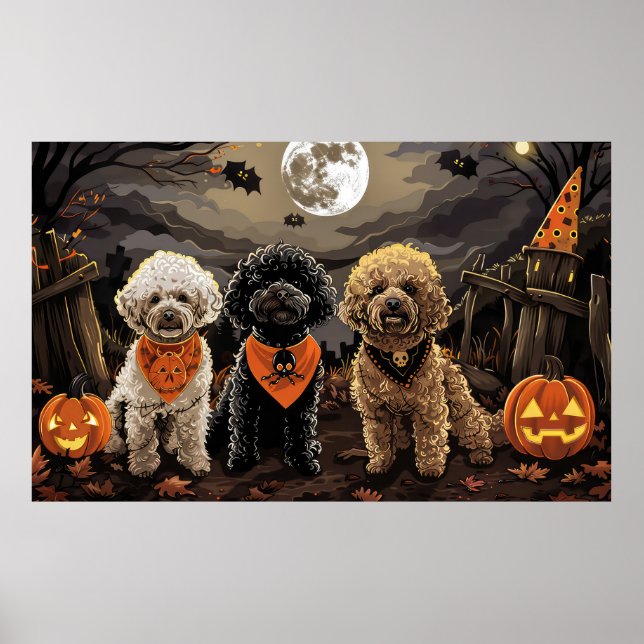 Affiche Halloween caniche Éffrayant (Devant)