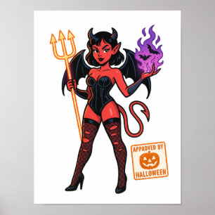 Affiche Halloween Cartoon Succubus - Sombre et Jouant