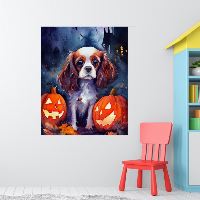 Affiche Halloween Cavalier King Charles Citrouille espagno (Pépinière 1)