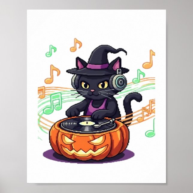 Affiche Halloween chat Dj T-shirt surdimensionné (Devant)