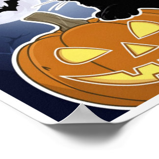Affiche halloween chat noir avec citrouille