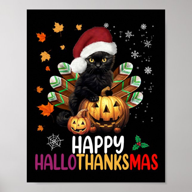 Affiche Halloween Chat Noir Halloween Hallothanksmas Joyeu (Devant)