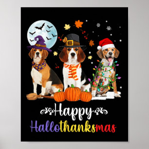 Affiche Halloween Chien beagle Joyeux Noël Joyeux Hallowee