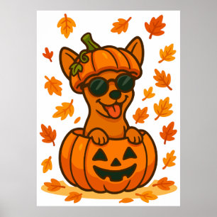 Affiche Halloween Chien citrouille clipart PNG, mignon chi