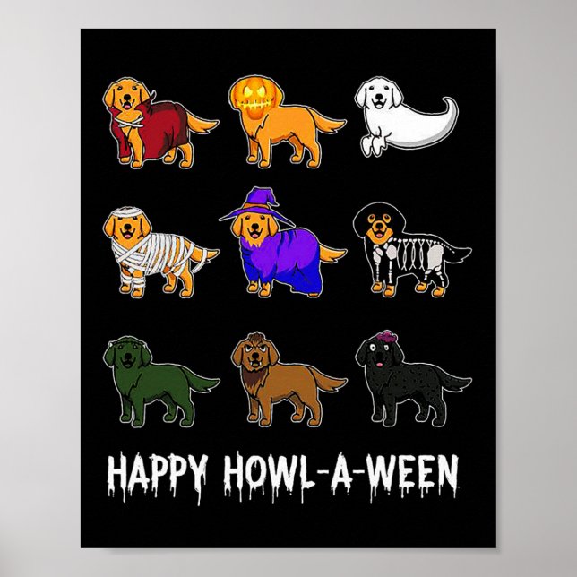 Affiche Halloween Chien Golden Retriever Happy Howl-o-we (Devant)