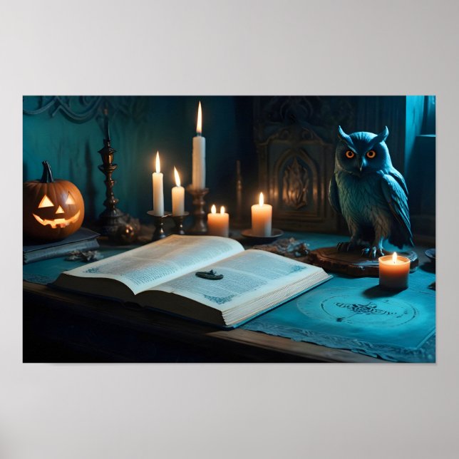 Affiche Halloween Chouette Citrouille mignonne Éffrayante  (Devant)