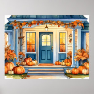 Affiche Halloween Citrouille Cornstalk sur le porche avant