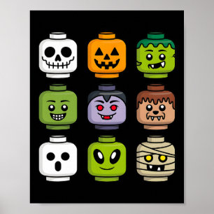 Affiche Halloween Citrouille en tête de brique de construc