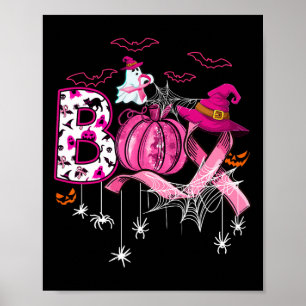 Affiche Halloween Citrouille rose Ruban sorcière cancer du