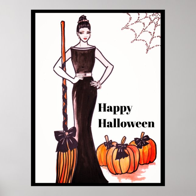 Affiche Halloween Classic Élégante Robe Noire Longue (Devant)