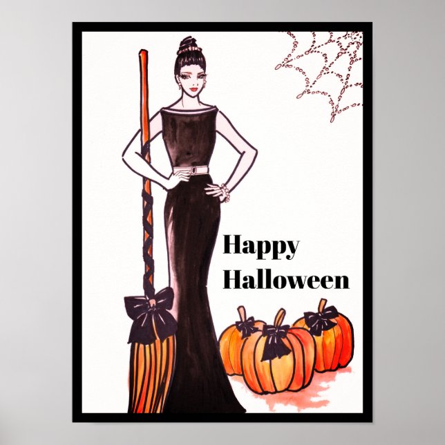 Affiche Halloween Classic Élégante Robe Noire Longue (Devant)