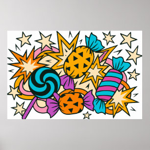 Affiche Halloween clipart de bonbons PNG, sucreries coloré