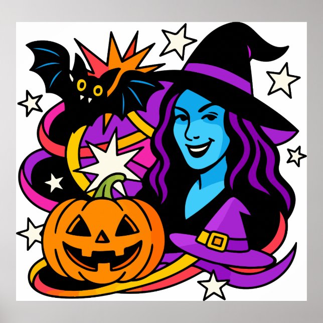 Affiche Halloween clipart sorcière PNG, femme éffrayante a (Devant)