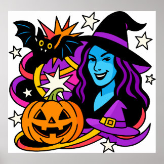 Affiche Halloween clipart sorcière PNG, femme éffrayante a