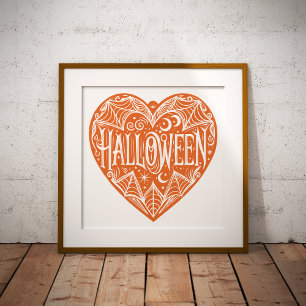 Affiche Halloween Cœur, Cœur Forme Orange, Vacances