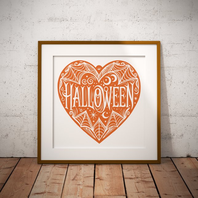 Affiche Halloween Cœur, Cœur Forme Orange, Vacances (Créateur téléchargé)