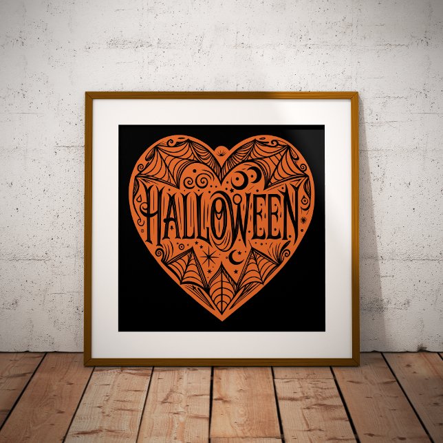Affiche Halloween Cœur, Cœur Forme Orange, Vacances (Créateur téléchargé)