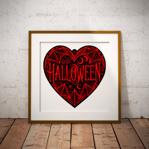 Affiche Halloween Cœur, Cœur Noir en forme, Vacances