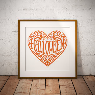 Affiche Halloween Cœur, Cœur Orange, Vacances