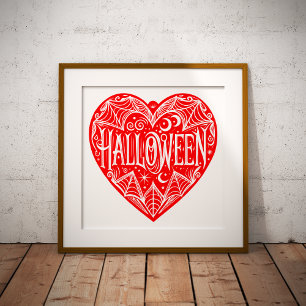 Affiche Halloween Cœur, Cœur Rouge en Forme, Vacances